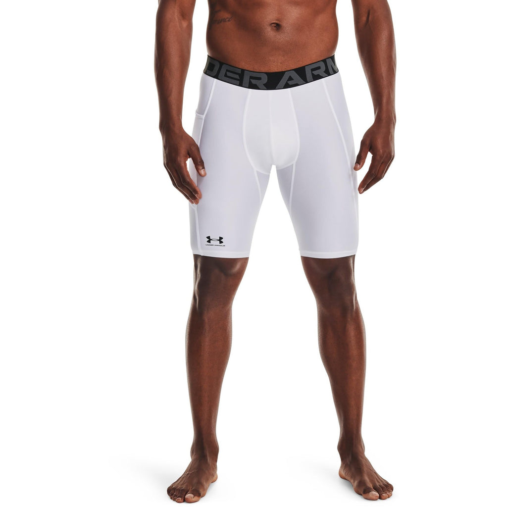 Under Armour Men's HeatGear Pocket Long Shorts, White (100)/Black, 3X-Large