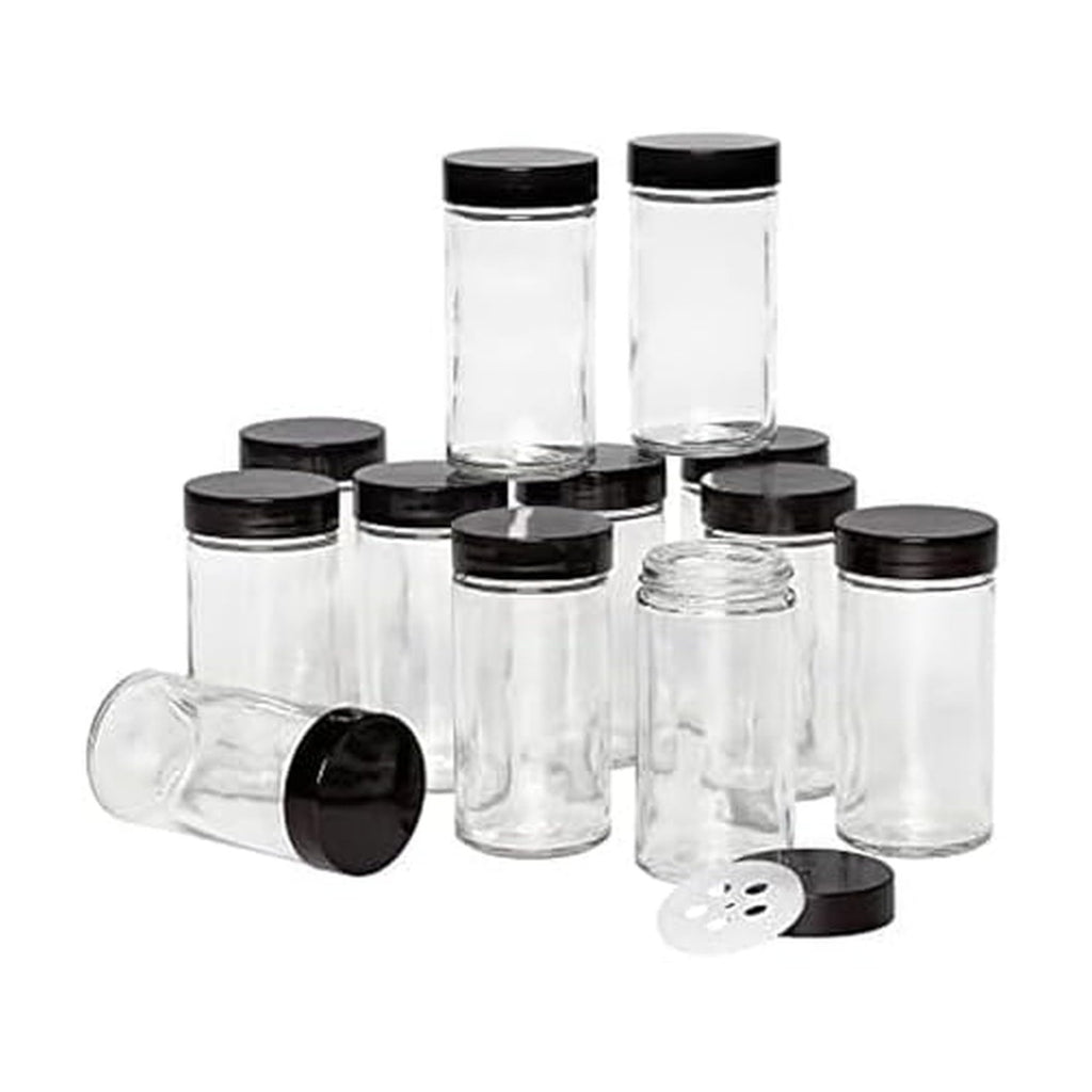 Kamenstein 5244227 Empty Jars With Black Cap, Set Of 12, 3-Ounce