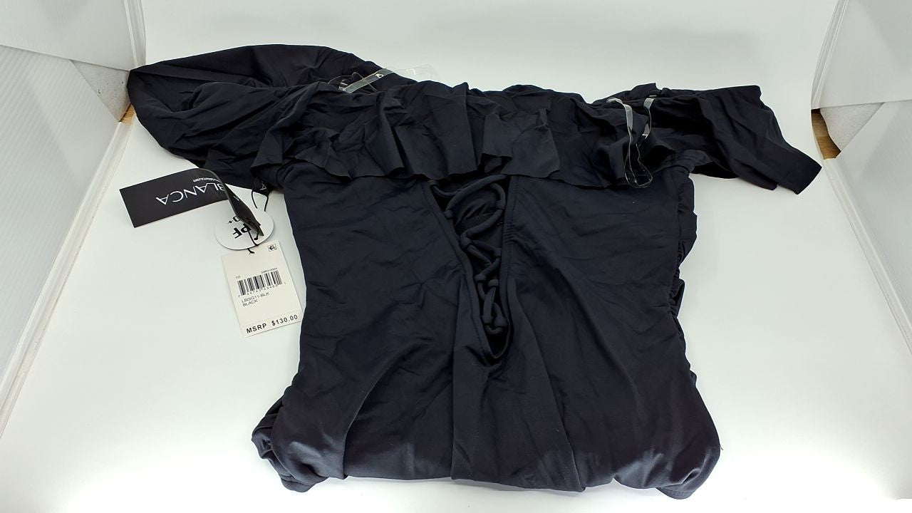 Black Off Shoulder One Piece Swimsuit Size 10 Nylon Blend