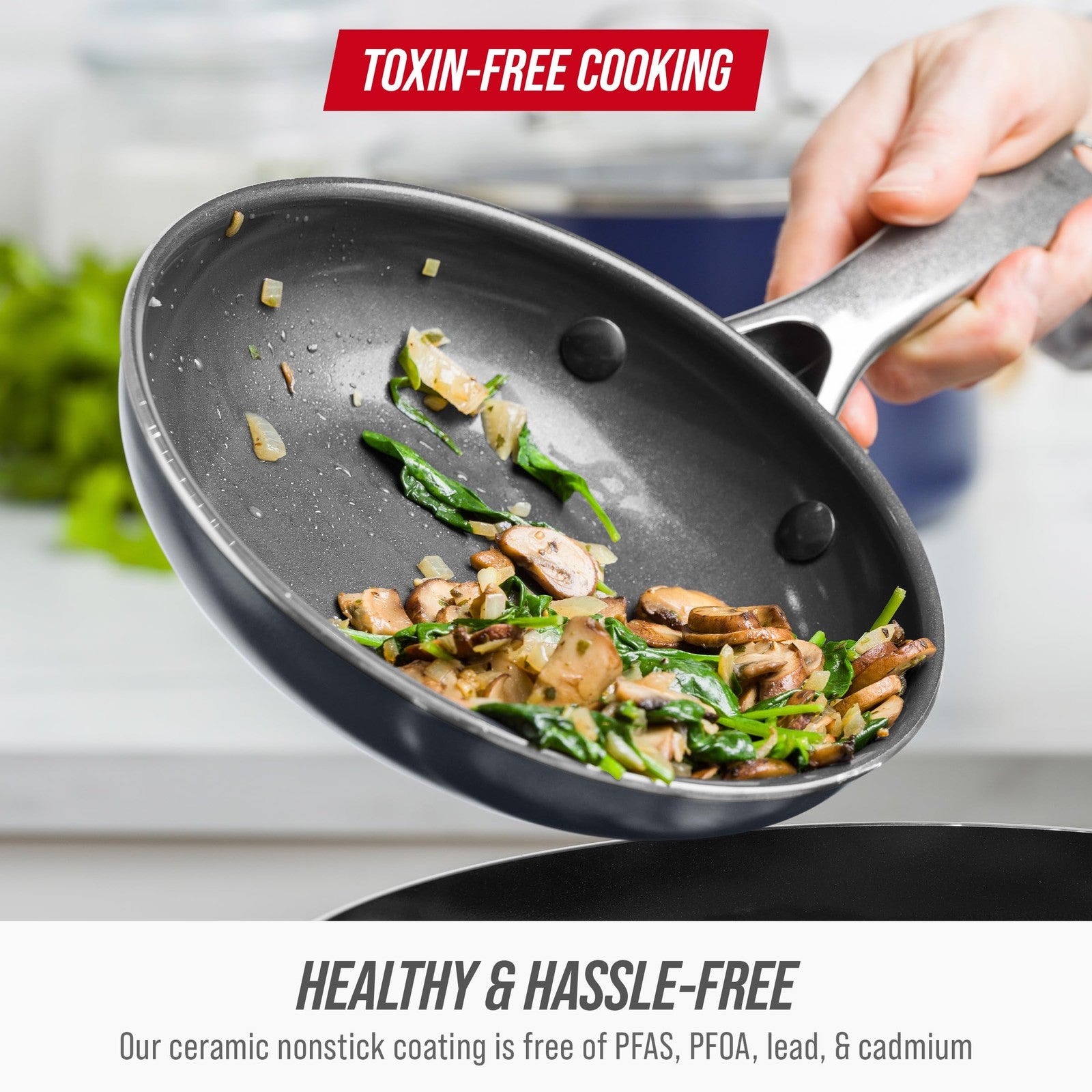 8" Gray Nonstick Frying Pan Skillet, Diamond Infused Ceramic