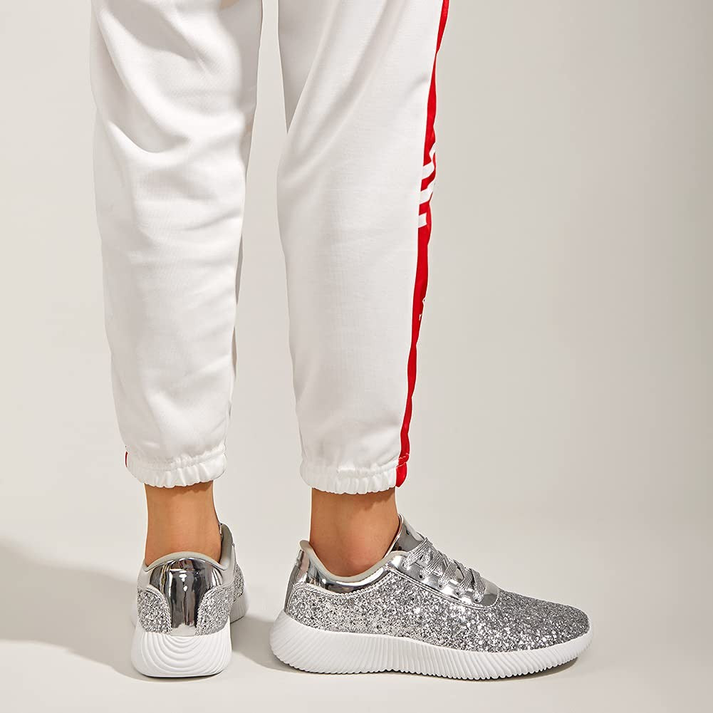 Silver Glitter Tennis Shoes for Women 11B Lightweight Sparkly Style