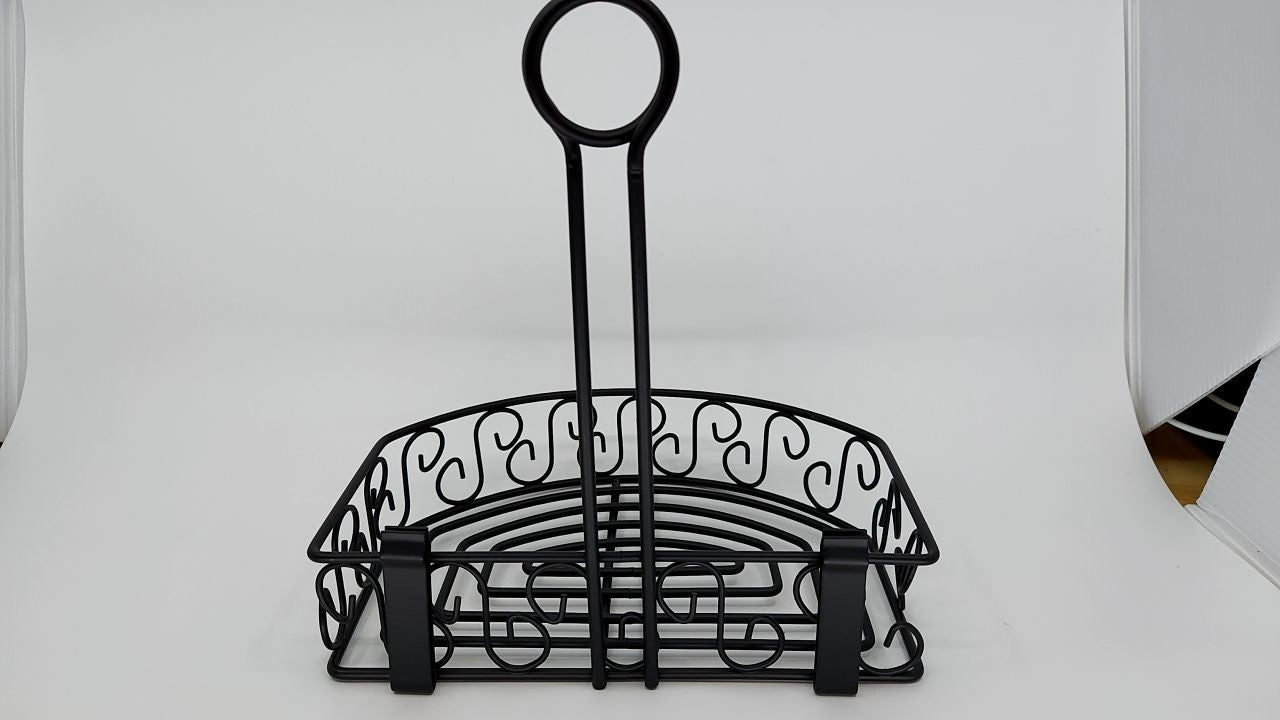 Winco WBKH-6SB Round Black Wire Condiment Caddy with Straight Back, 6.25-Inch