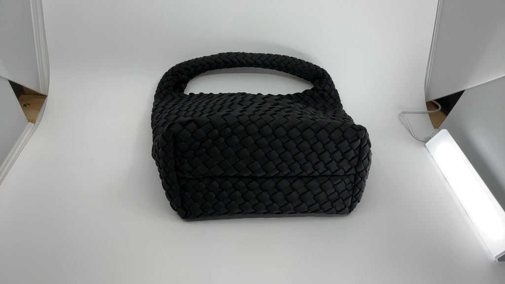 Ladies Black Neoprene Woven Tote Bag & Wallet - Adjustable Shoulder Bag