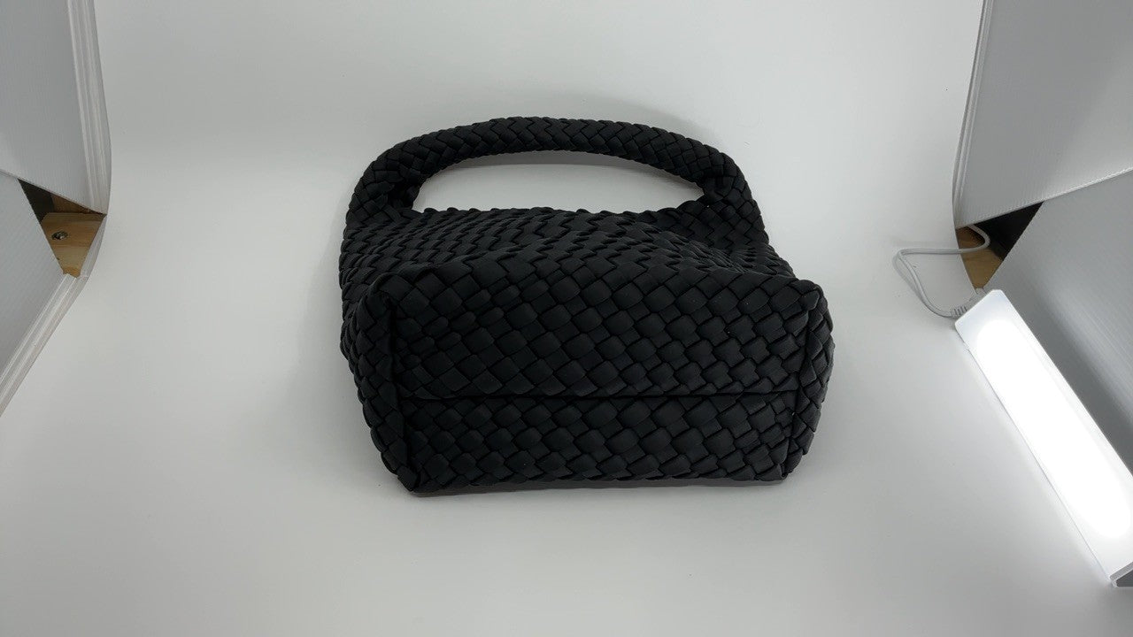 Ladies Black Neoprene Woven Tote Bag & Wallet - Adjustable Shoulder Bag