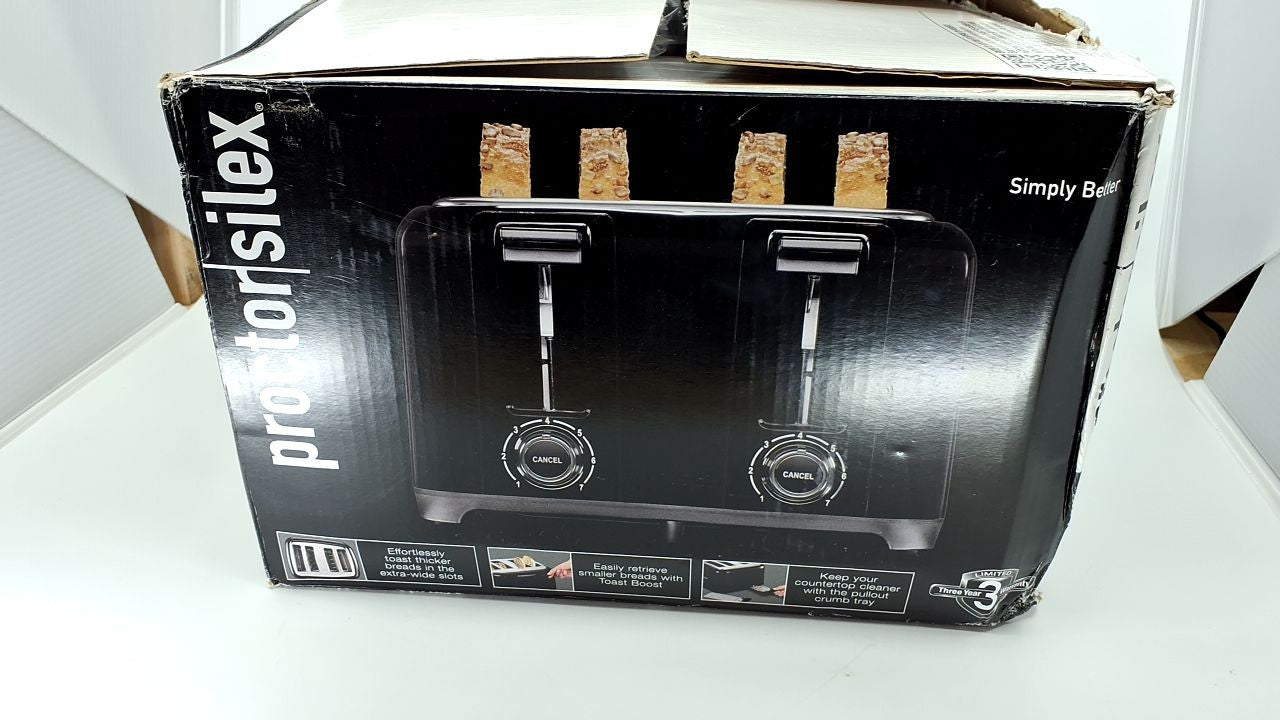 Proctor Silex 4 Slice Toaster Black, Cool-Touch, Shade Selector, Toast Boost