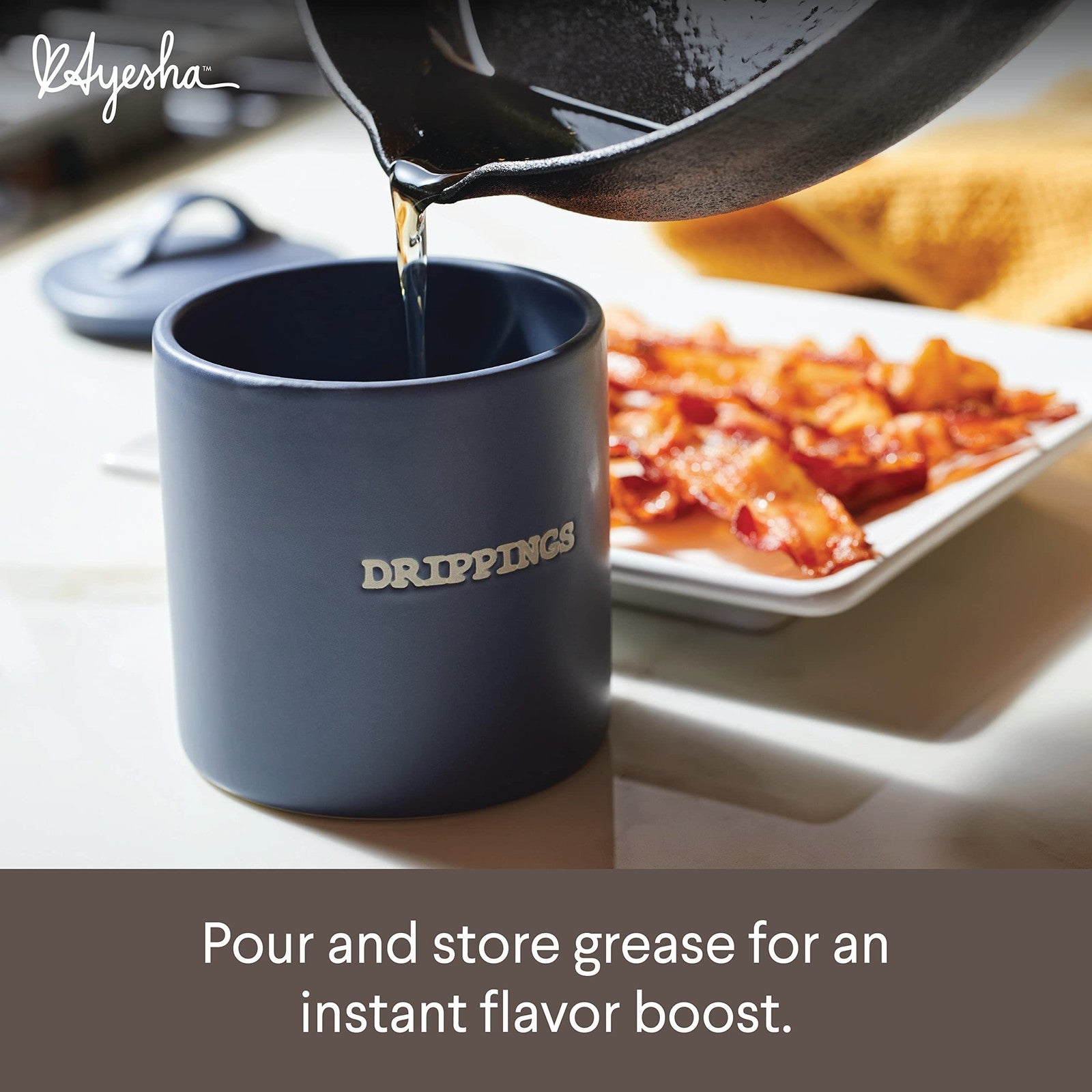 Ayesha Curry Ceramics Bacon Grease Jar/Container, 21 Ounce - Anchor