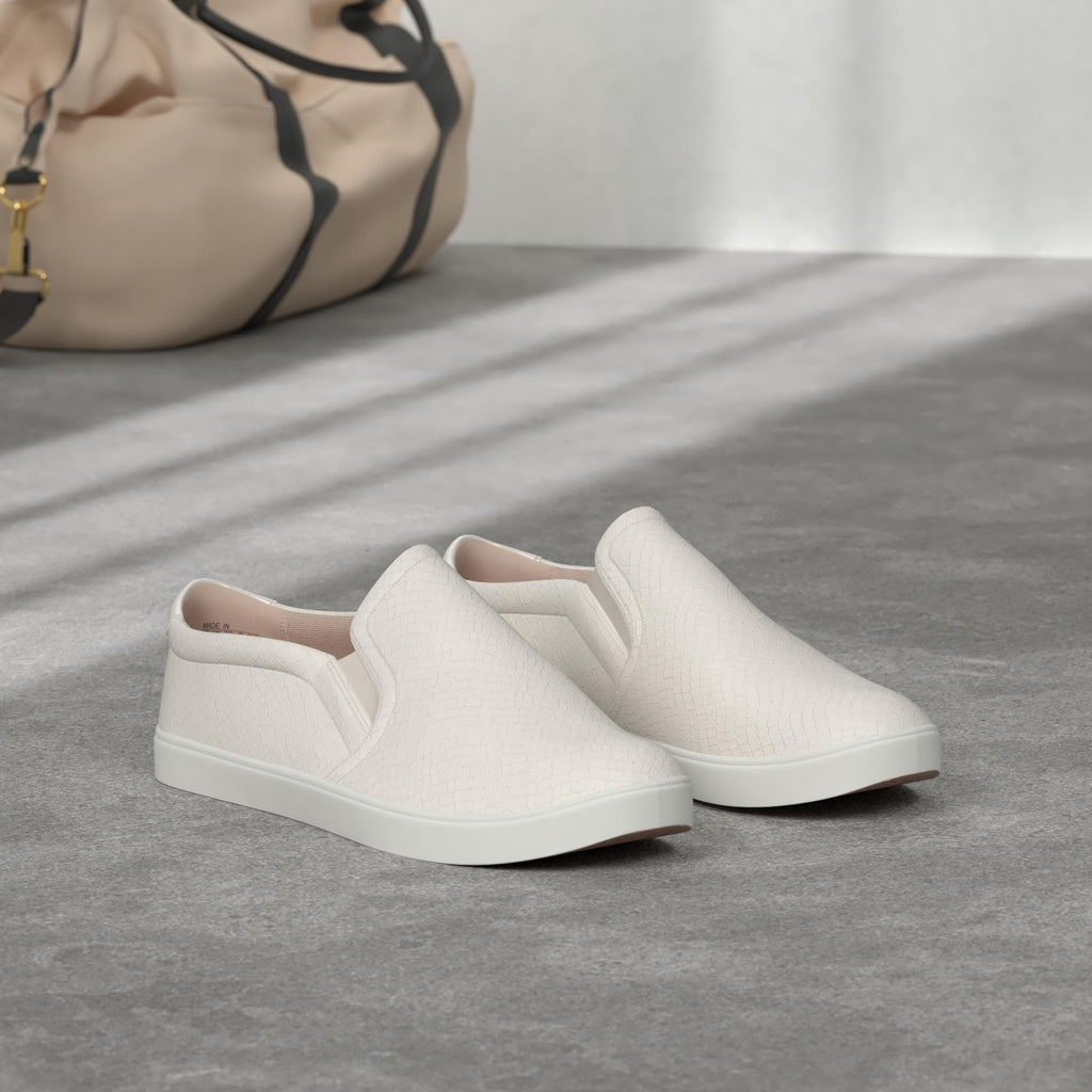 10 Wide Madison Slip On Fashion Sneakers, White Snake, Lightweight