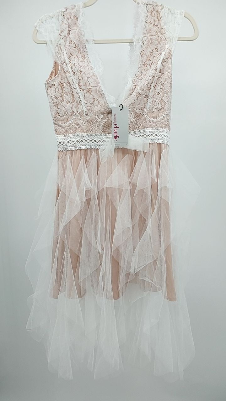 Lace V-Neck Ruffle Dress