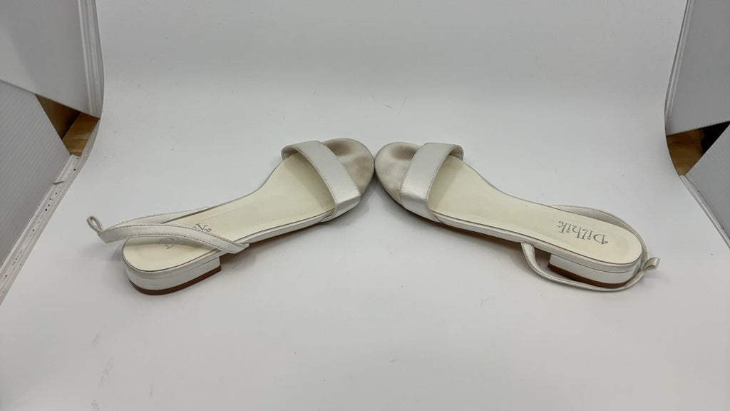 Bridal Satin Flats Sandals, Open Toe, Pearl Detail, Ivory, Size 8.5