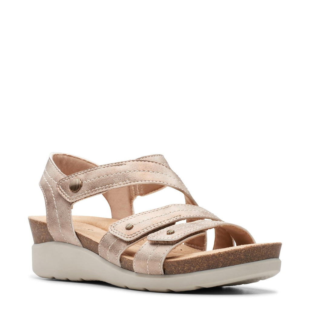 Clarks Women's Calenne Clara Wedge Sandal, Bronze Metallic Textile, 8.5 Wide