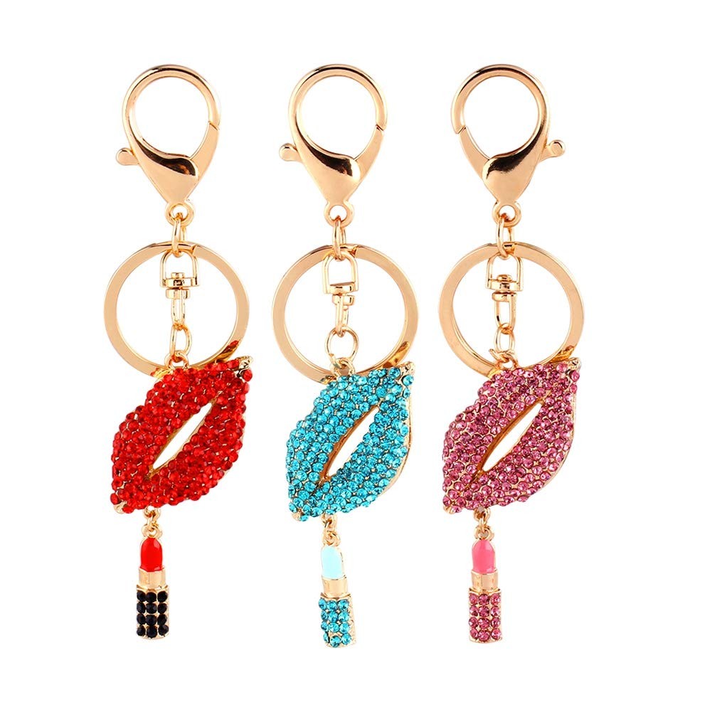 Fashion Lipstick Keyring, Colorful Crystal Purse Charm Decoration