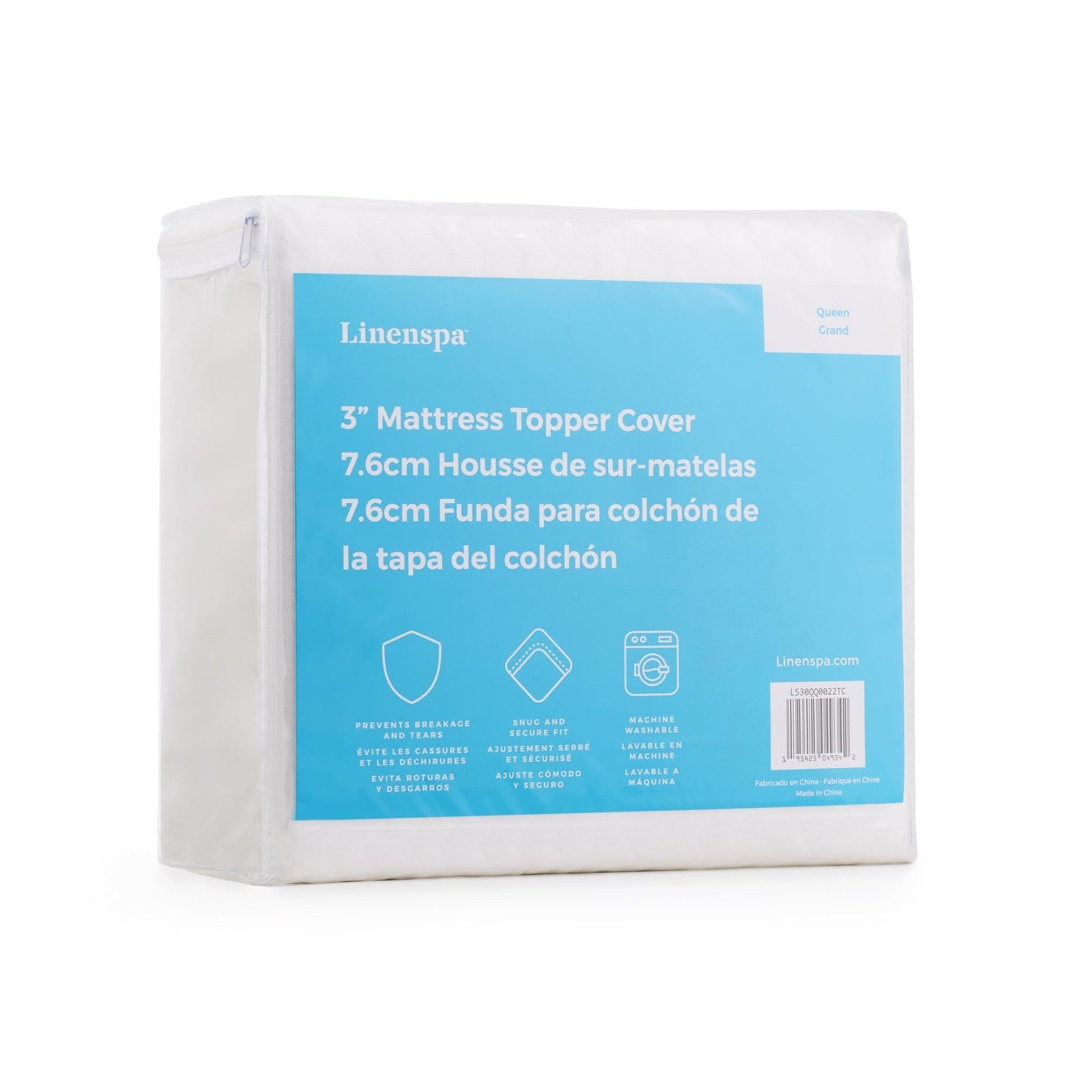 3 Inch Twin Mattress Topper Cover - White, Zippered, Machine Washable