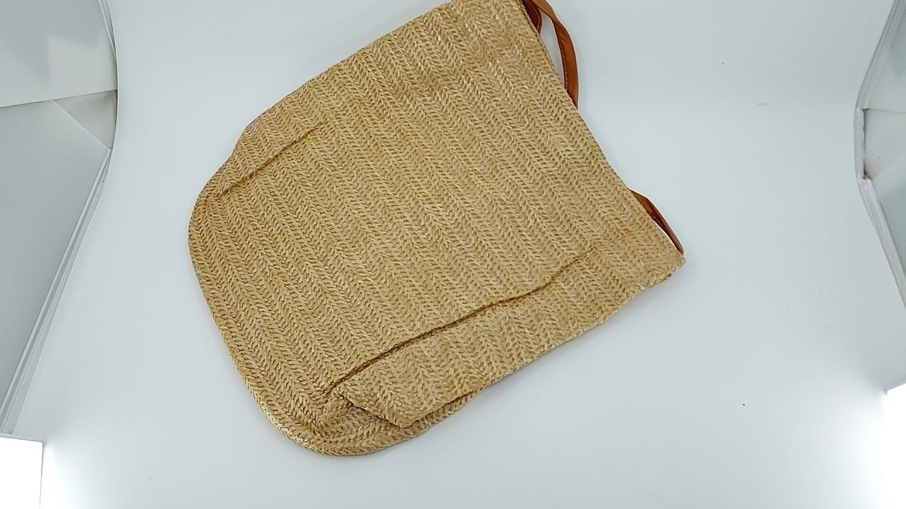 Versatile Khaki Straw Purse, Lightweight Beach Tote Bag for Women