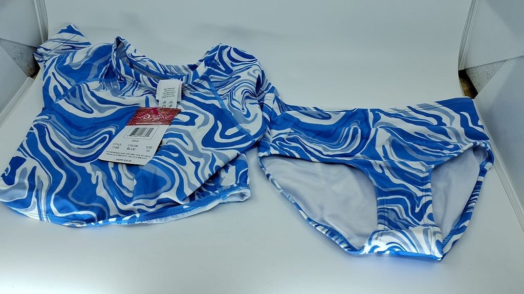 Kanu Surf Girls' Long Sleeve Rashguard 2-Piece Swim Set, Blue, Size 10