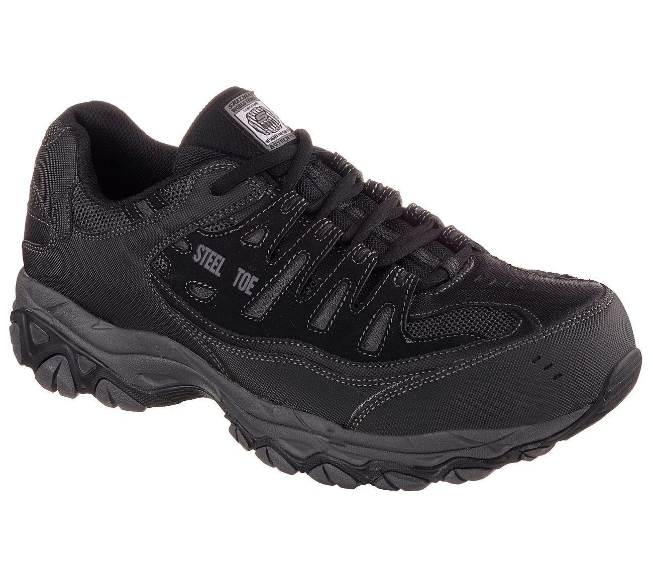 Steel Toe Athletic Shoe for Men, Black/Gray, Size 9.5, Rubber Outsole