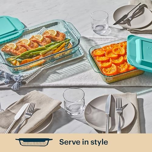 Pyrex 8"x8" Tinted Glass Casserole Pan w/ BPA-Free Lid, Aqua