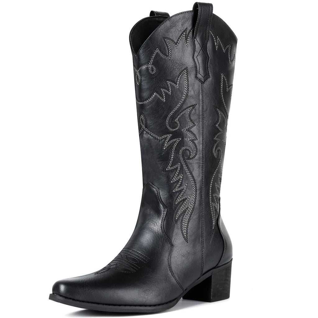 IXU Cowboy Boots Women Pointy Toe Women's Mid Calf Western Cowgirl Boots, 10.5