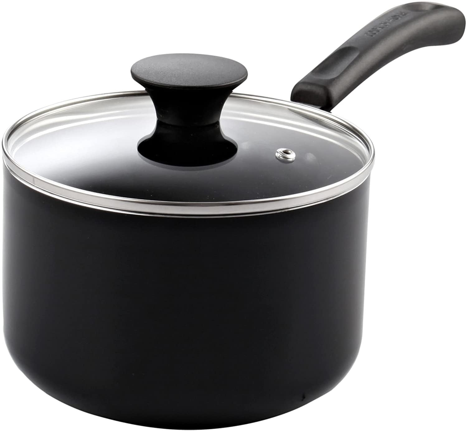 Nonstick Sauce Pan 1 Quart w/ Glass Lid, Black Aluminum Cookware