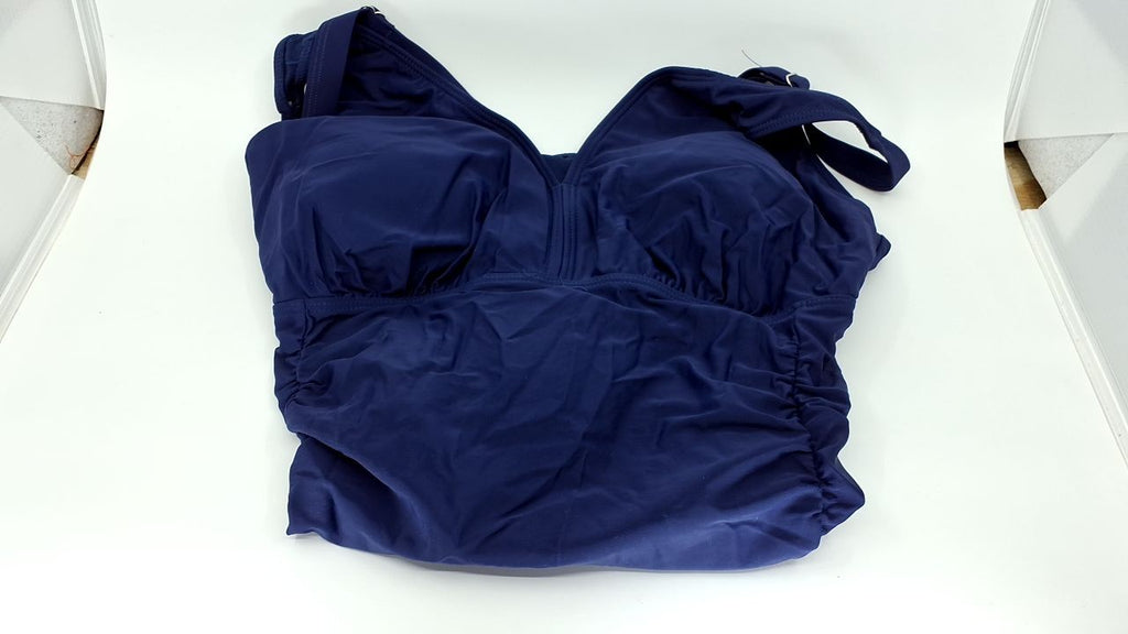 Aqua Eve Plus Size V Neck One Piece Swimsuit Blue 16W Tummy Control