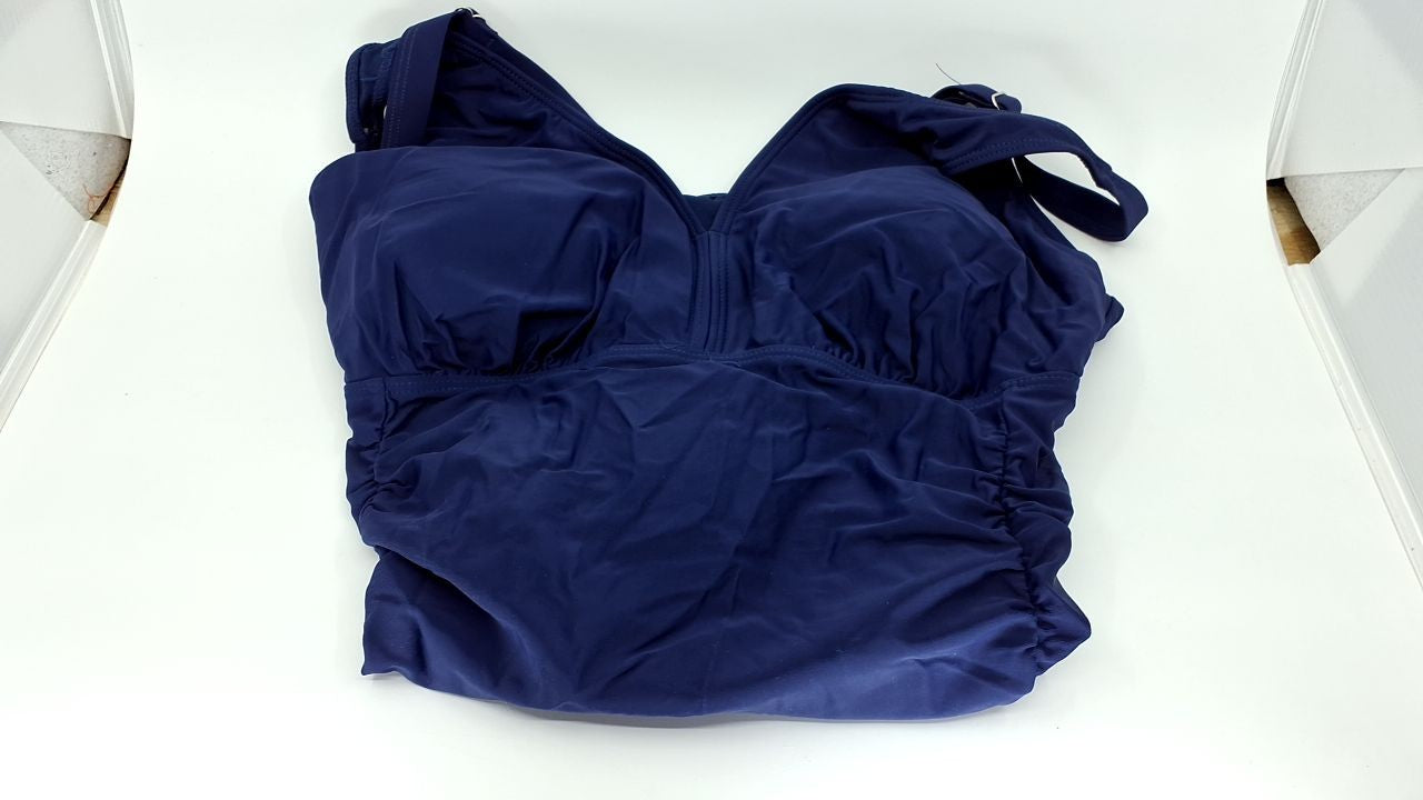 Aqua Eve Plus Size V Neck One Piece Swimsuit Blue 16W Tummy Control