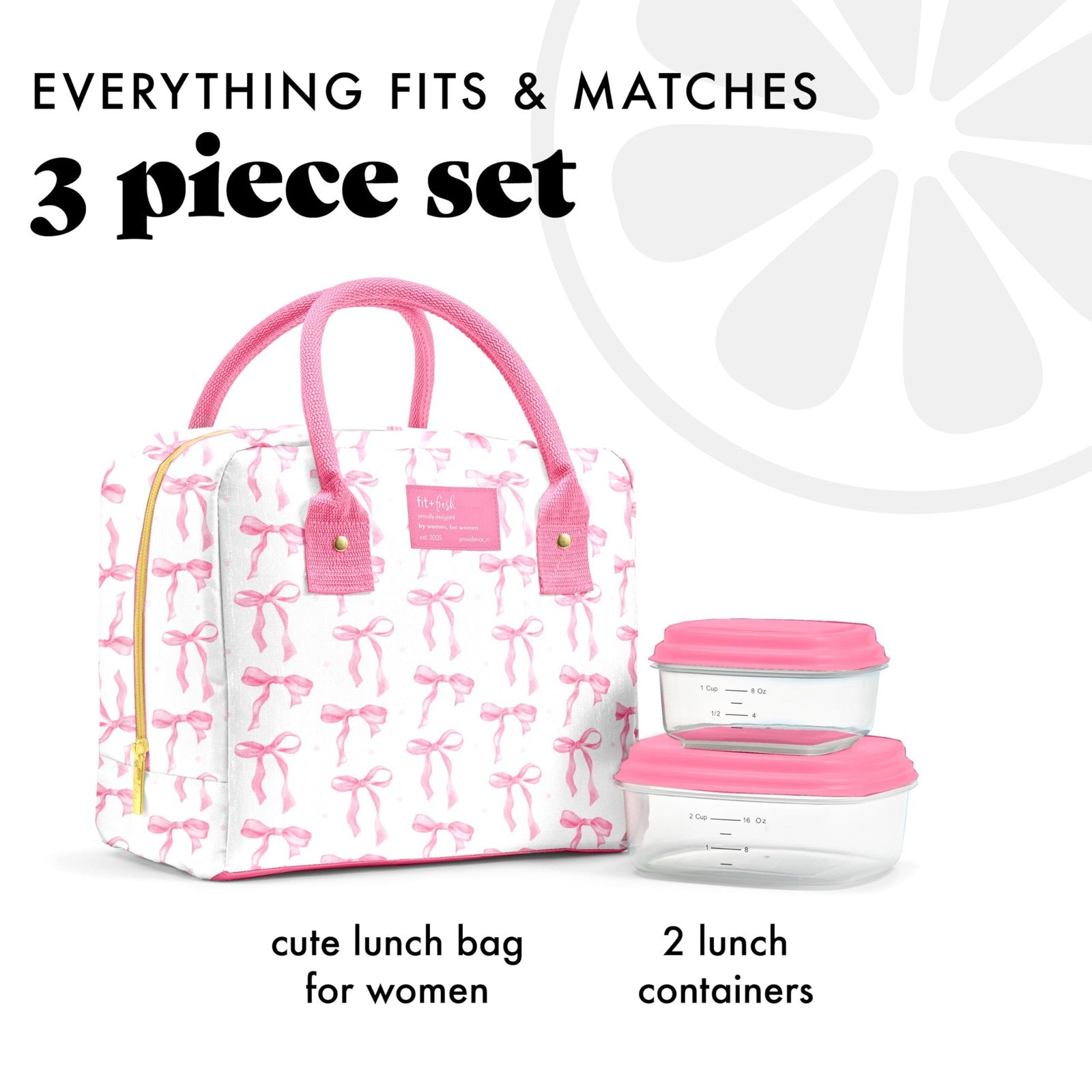 Insulated Pink Bows Lunch Bag w/ Containers, Fit & Fresh Bloomington