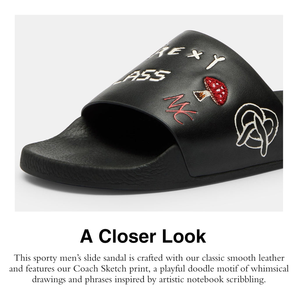 Coach Men's Slide Sandal with Sketch Print Platform, Charcoal/Black, 11