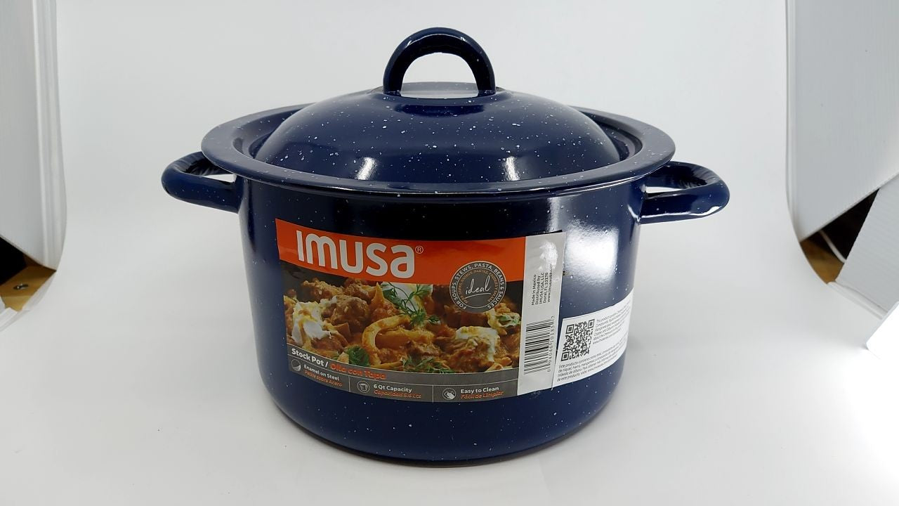 IMUSA 6Qt Blue Speckled Enamel Stock Pot w/ Lid - Kitchen Cookware