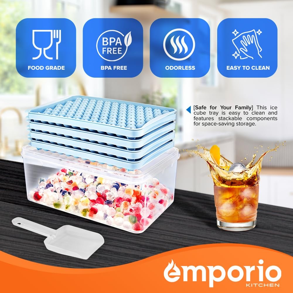 Blue Ice Ball Tray Set, 2 Trays, 832 Ice Balls, 0.60 In, Stackable