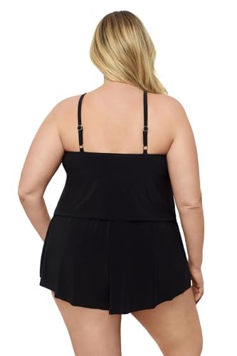 Aqua Green Women's Keyhole Blouson Swim Romper, Black, Size Large
