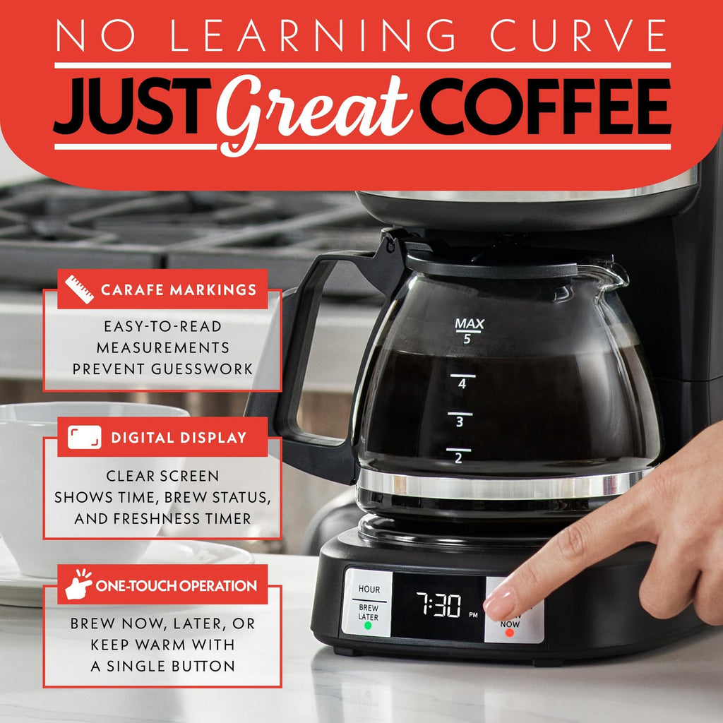 Gourmia 5 Cup Coffee Maker, Programmable, Adjustable Warm, Black