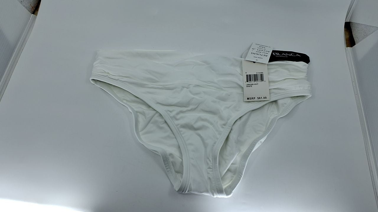 La Blanca White Hipster Bikini Swimsuit Bottom, Size 6, Shirred Band