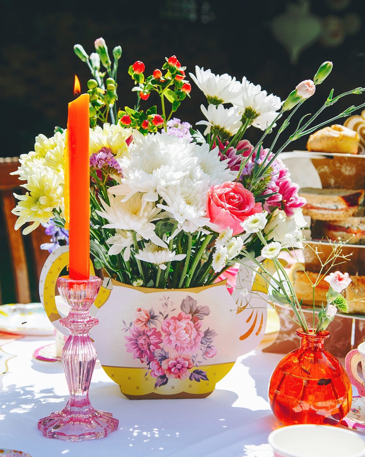 Vintage Teapot Vase Centrepiece Floral Decoration, 7 In, Card