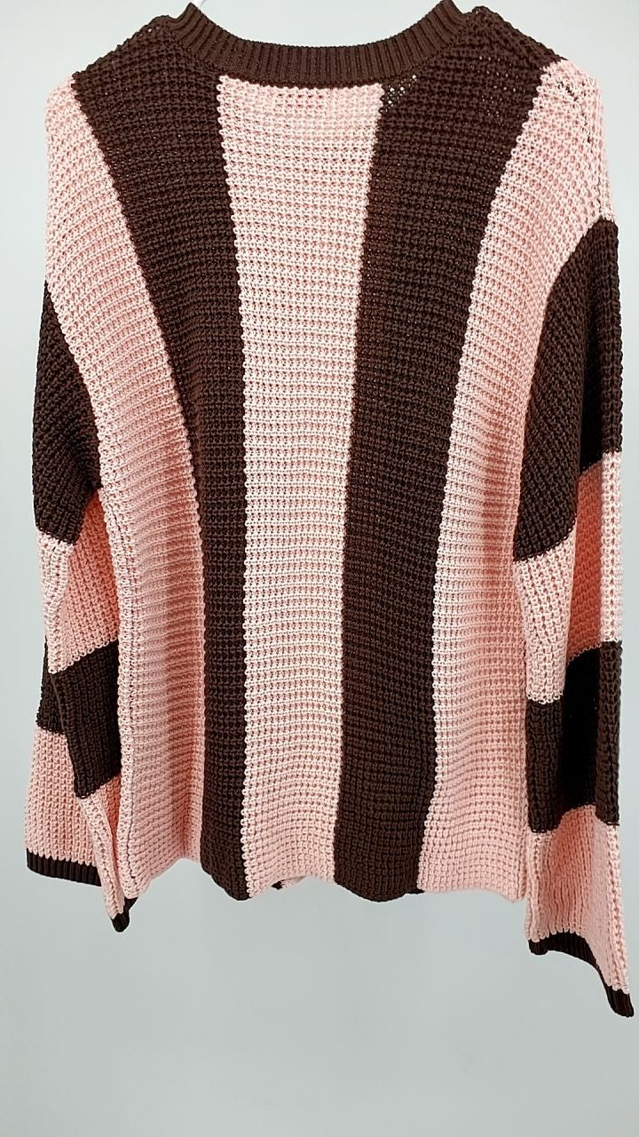 Striped Color Block Waffle Knit Sweater