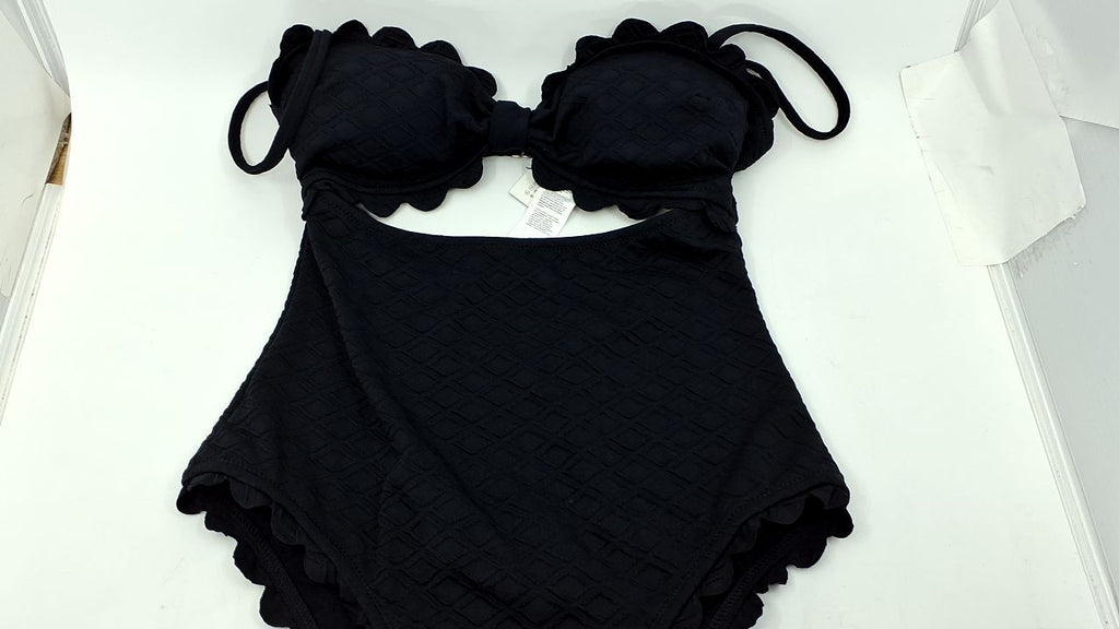 CUPSHE Black Scalloped One Piece Swimsuit w/ Cutout, Women's Size S