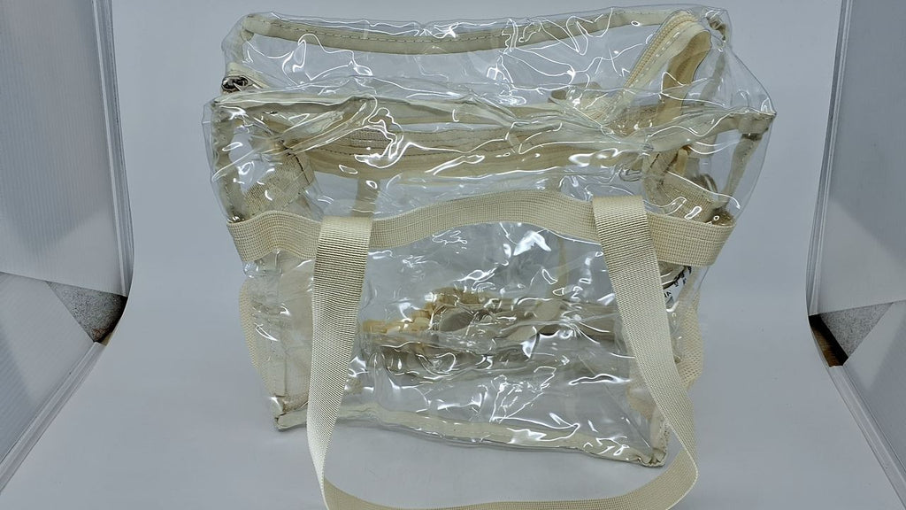 Large Clear Tote Bag 12x6x12 - Stadium Approved, Cream, w/ Shoulder Strap
