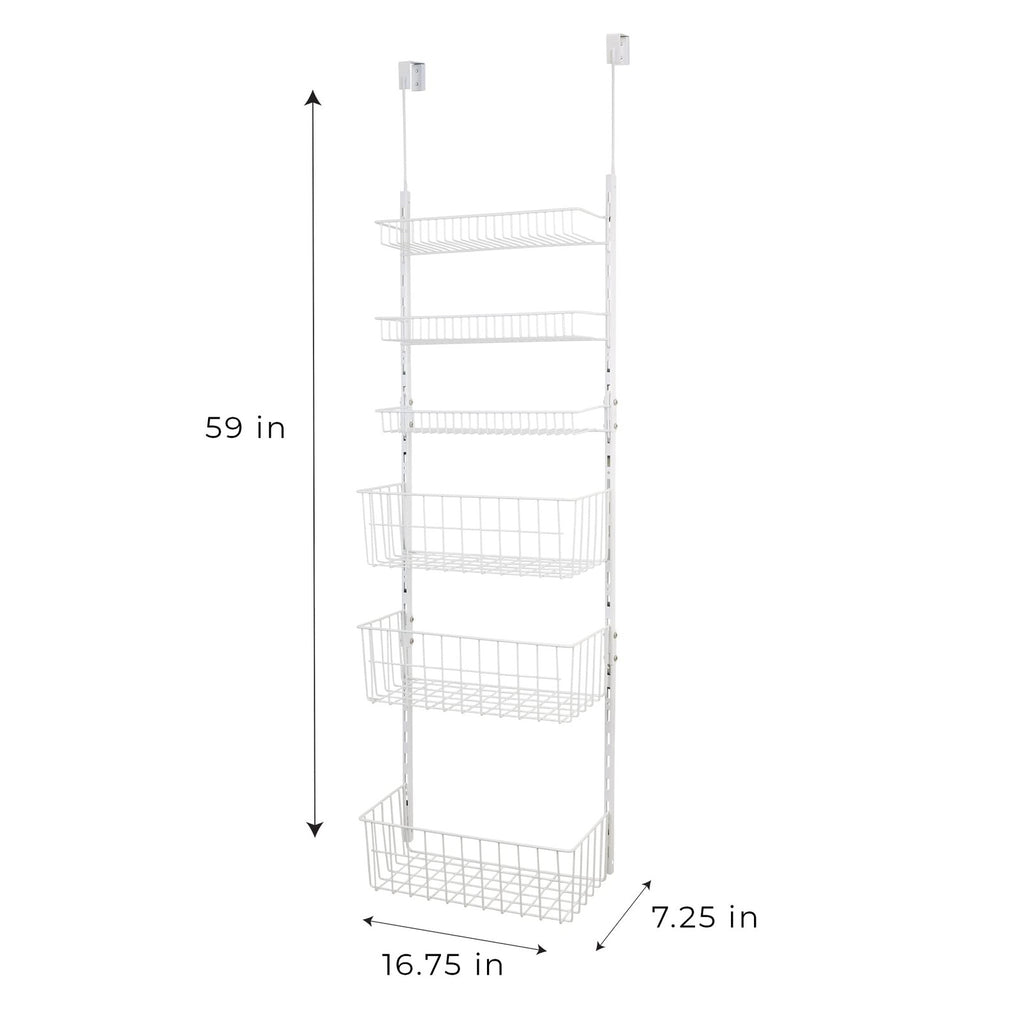 Over The Door Pantry Organizer - 6 Adjustable Shelves, White Steel