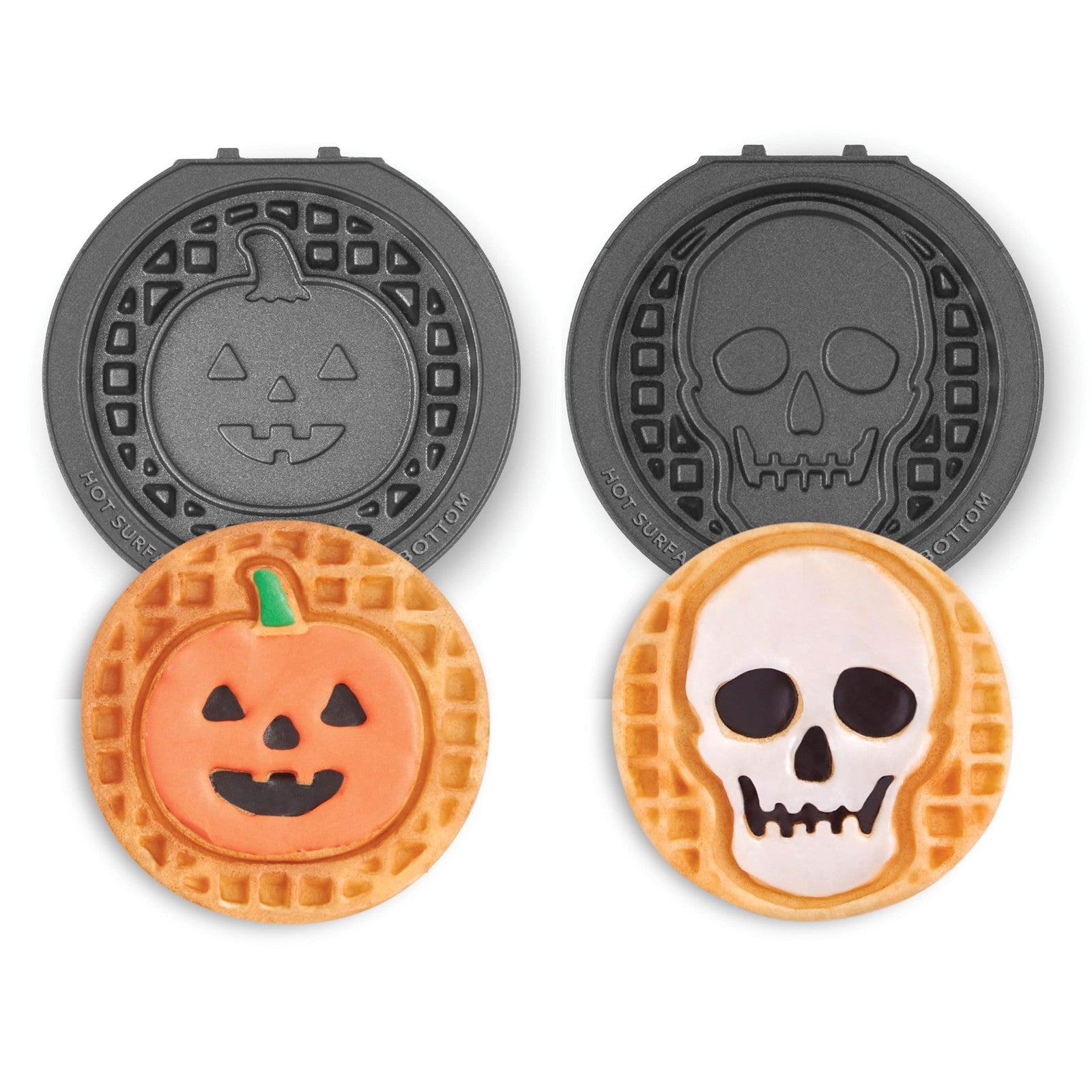 4in Nonstick Waffle Plates for DASH Mini Maker, Skull & Jack-O-Lantern