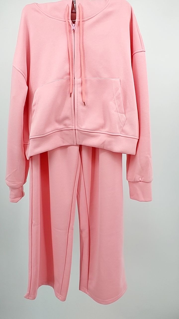 Zip Up Drawstring Hoodie and Pants Set