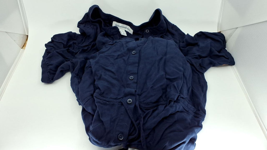 Casual Navy Midi Dress, Large, Half Sleeve, Fit & Flare, Pockets