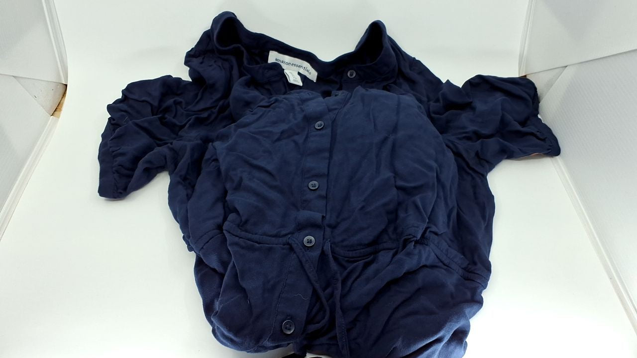 Casual Navy Midi Dress, Large, Half Sleeve, Fit & Flare, Pockets