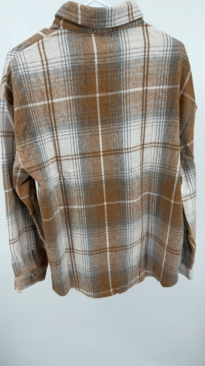 Plaid Collared Neck Half Zip Long Sleeve Top