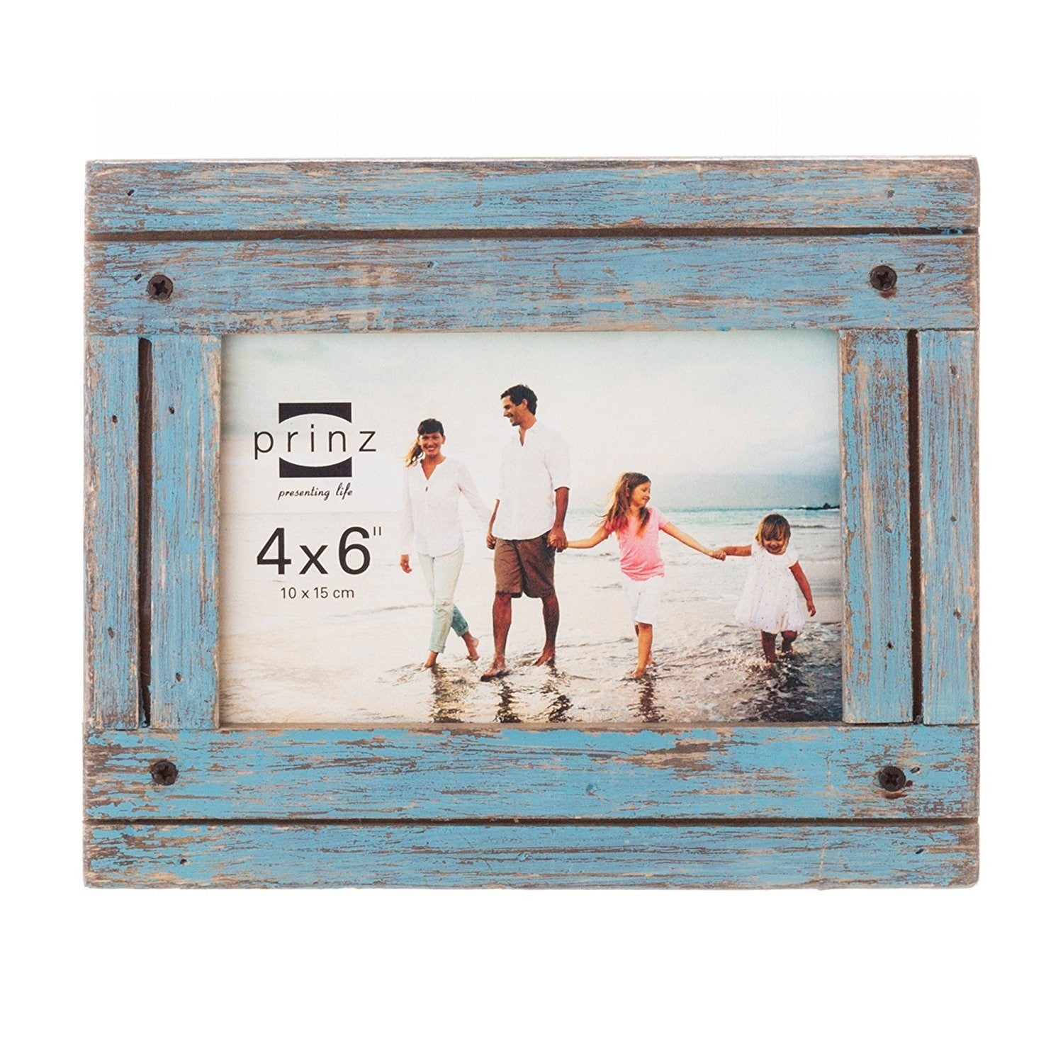 Distressed Blue Wood Picture Frame for 4x6 Photos, Wall/Tabletop Display