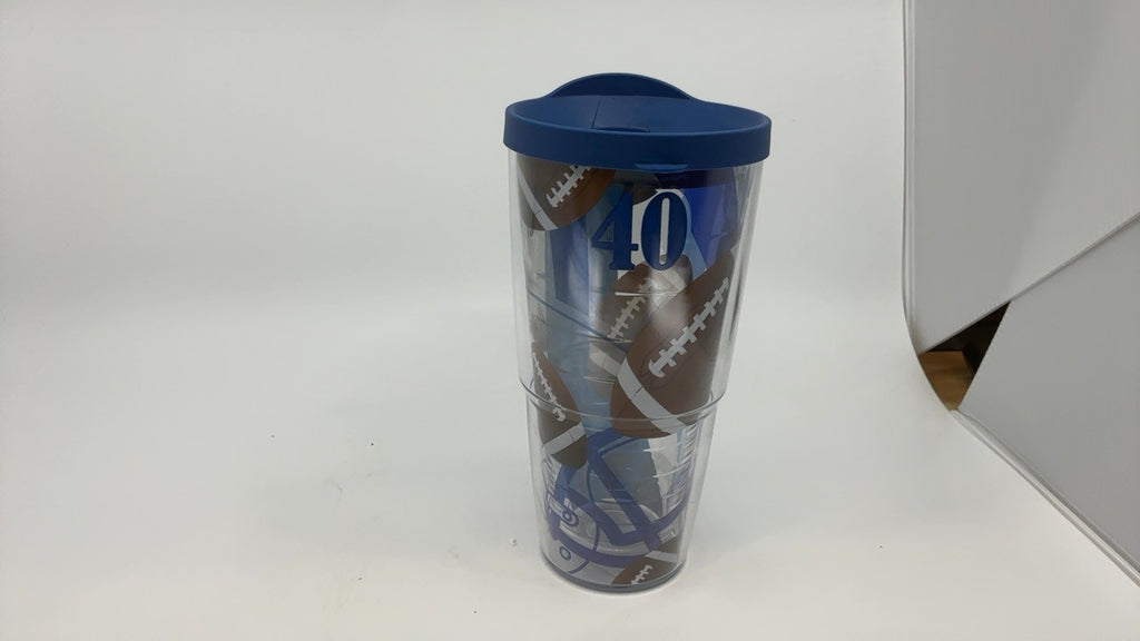 Tervis Football Yards Background Tumbler with Wrap and Blue Lid 24oz, Clear
