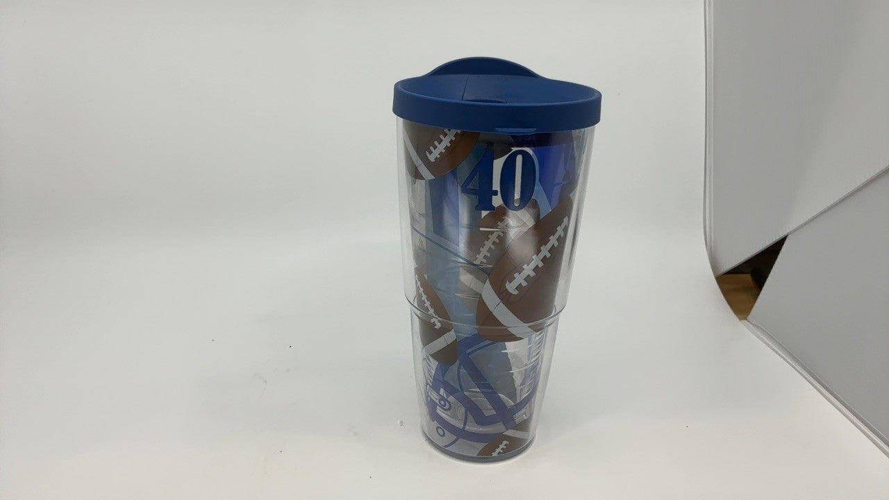 Tervis Football Yards Background Tumbler with Wrap and Blue Lid 24oz, Clear