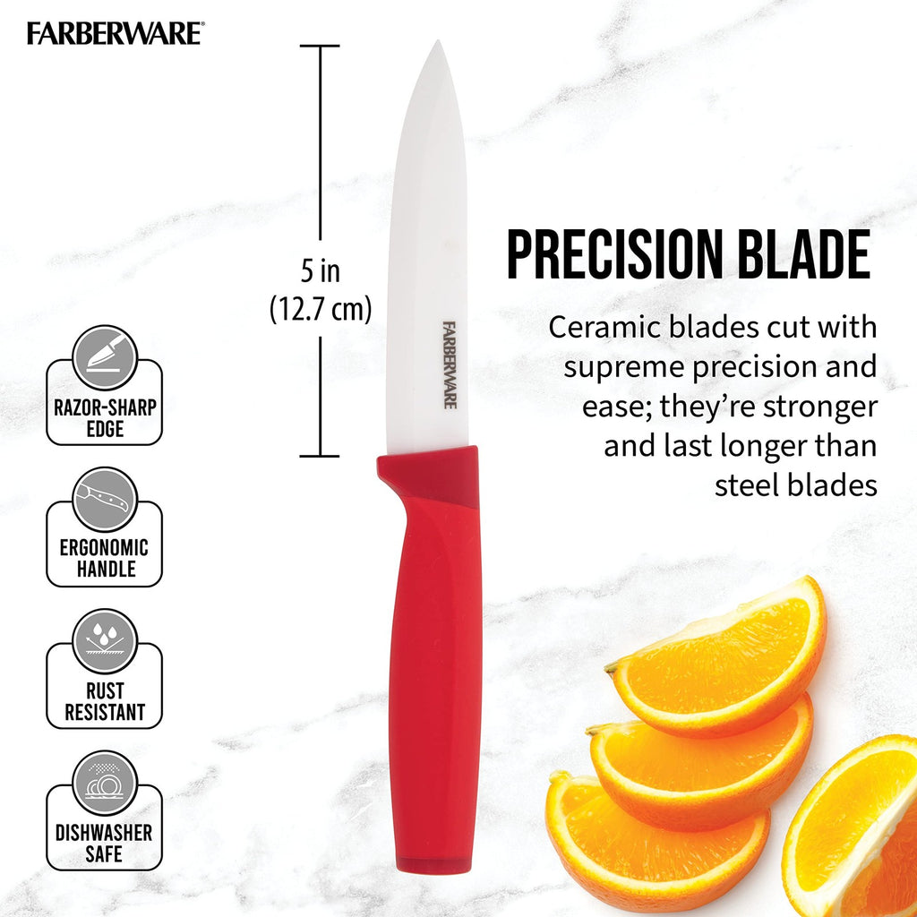 Farberware Ceramic 5-inch Utility Knife with Custom-Fit Blade Cover