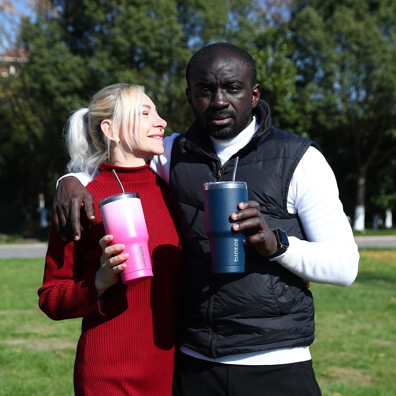 Insulated 30oz Tumbler w/ Clear Flip Lid & Straw, Orange Stainless Steel
