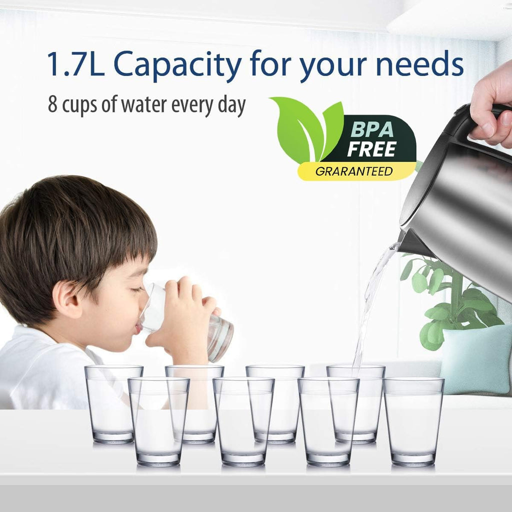 BPA-Free 1.7L Electric Kettle, Stainless Steel, Auto Shut-Off, Silver