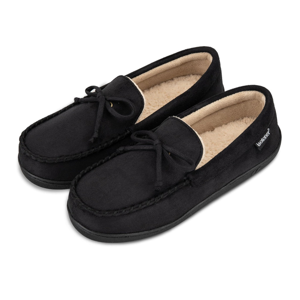 Indoor/Outdoor Black Moccasin Slippers, Memory Foam, Arch Support, Size 11-12