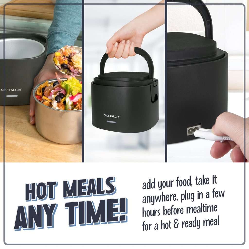 Black Portable Electric Lunch Box, 20 Oz, Leak-Proof, 2.5 Cup