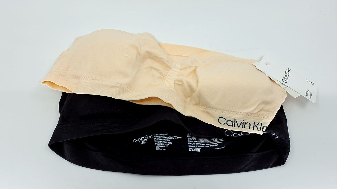 Calvin Klein Girl's Bandeau with Cookie 2 Pack, Sand Nude/Black, Large